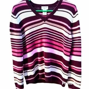 St. Johns Bay Knit Color Block 80s 90s Y2K Vintage V-Neck Sweater MP